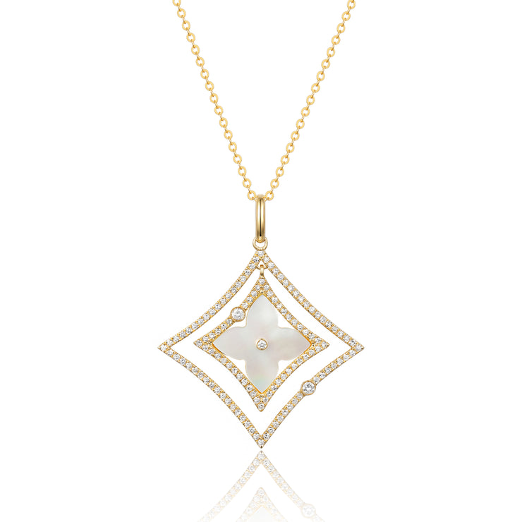 LUVENTE - MOTHER OF PEARL & DIAMOND FLOWER PENDANT