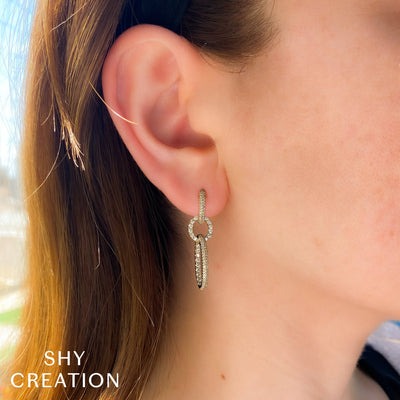 Shy Creation - Diamond Oval Dangle Earrings