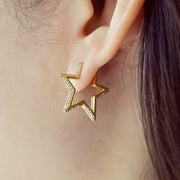 Ania Haie - Gold Medium Star Pavé Hoop Earrings