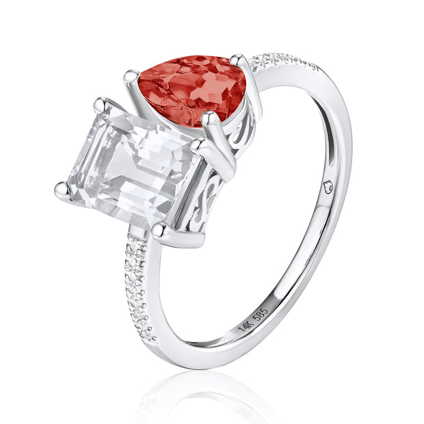 LUVENTE - GARNET, WHITE TOPAZ, & DIAMOND RING