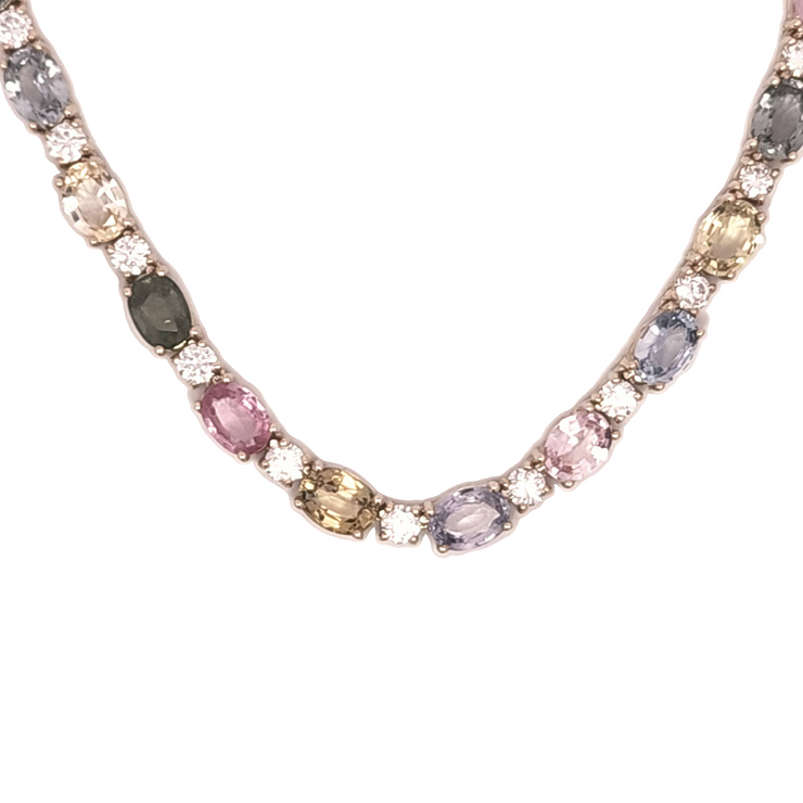 MULTI COLORED SAPPHIRE & DIAMOND TENNIS NECKLACE