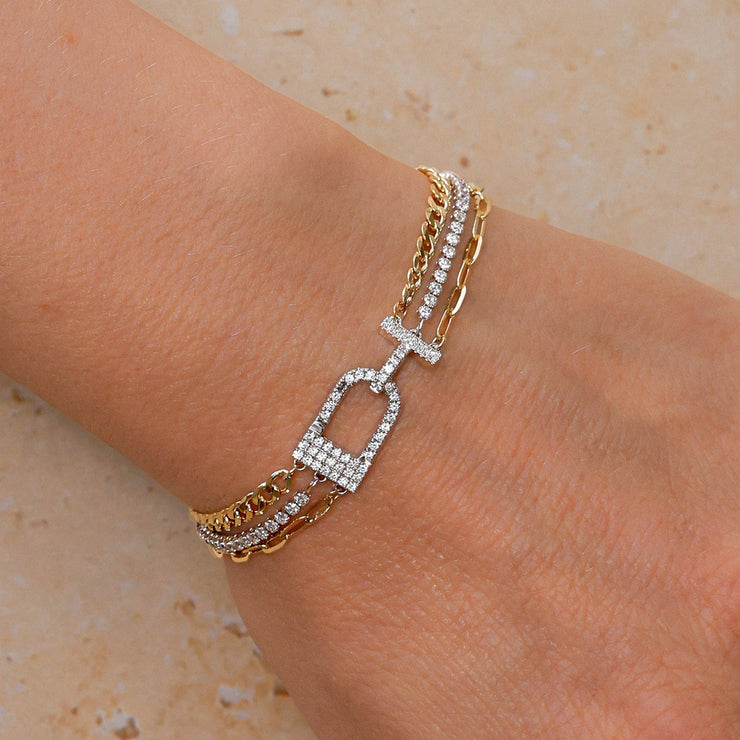 Shy Creation - 3 Row Diamond & Chain Bracelet