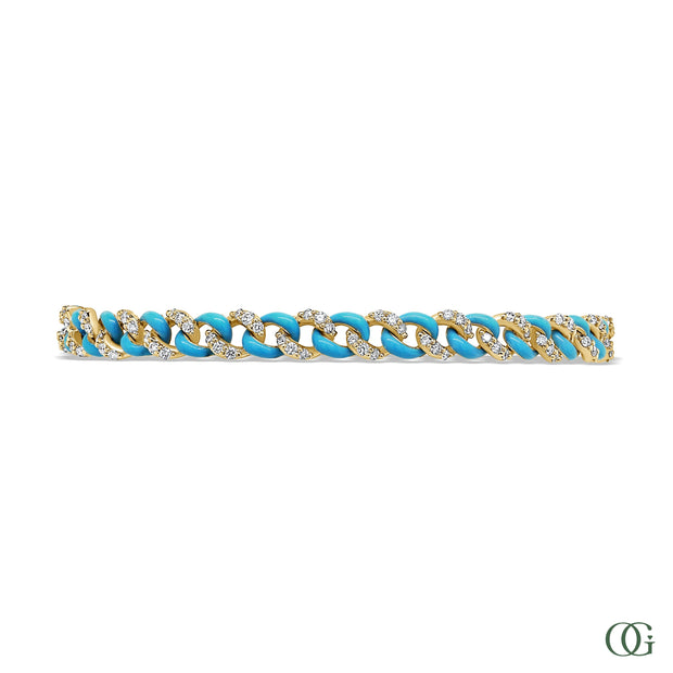 PAVE DIAMOND & BLUE LINK CUBAN BRACELET