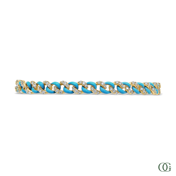 PAVE DIAMOND & BLUE LINK CUBAN BRACELET