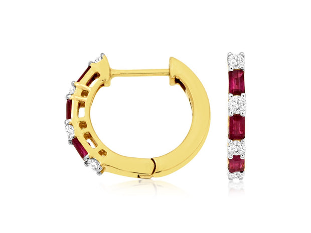 RUBY & DIAMOND HUGGIE HOOP EARRINGS