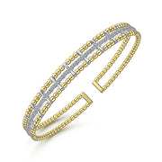 GABRIEL & CO - Yellow and White Gold Bujukan Cuff Bracelet with Inner Diamond Channel