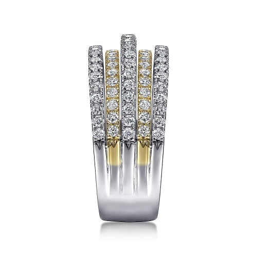 GABRIEL - 5 ROW TWO TONE DIAMOND RING