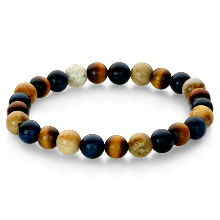 BROWN & BLUE TIGER'S EYE BEADED BRACELET