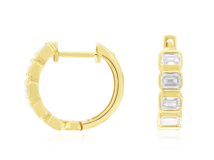 EMERALD CUT DIAMOND HUGGIE HOOP EARRINGS