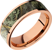 14K Rose Gold 7mm flat band with a 5mm inlay of Realtree Advantage Max Camo