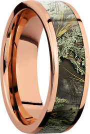 14K Rose Gold 7mm flat band with a 5mm inlay of Realtree Advantage Max Camo