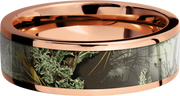 14K Rose Gold 7mm flat band with a 5mm inlay of Realtree Advantage Max Camo