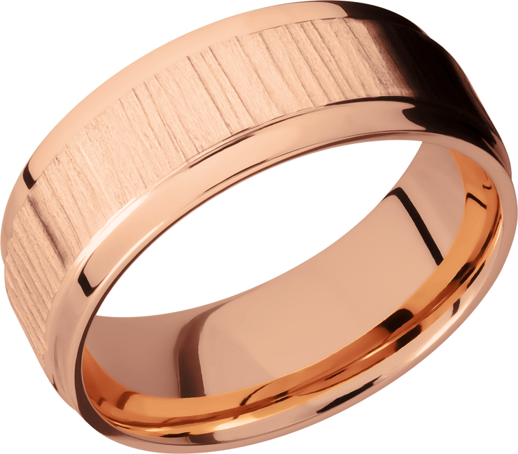 14K Rose gold flat band with grooved edges