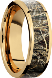 14K Yellow  Gold 7mm flat band with a 5mm inlay of Realtree Advantage Max4 Camo