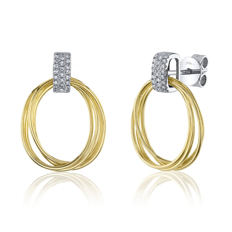 Shy Creation - Two Tone Diamond Dangle Earrings