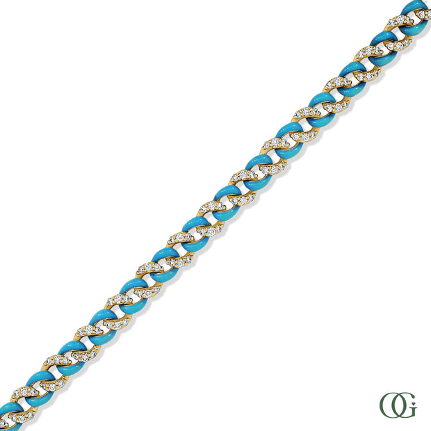 PAVE DIAMOND & BLUE LINK CUBAN BRACELET