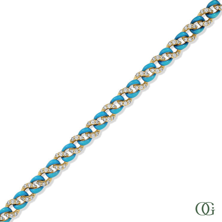 PAVE DIAMOND & BLUE LINK CUBAN BRACELET