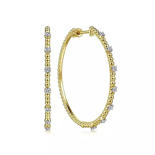 GABRIEL & CO - STATIONED DIAMOND BEADED HOOP EARRINGS