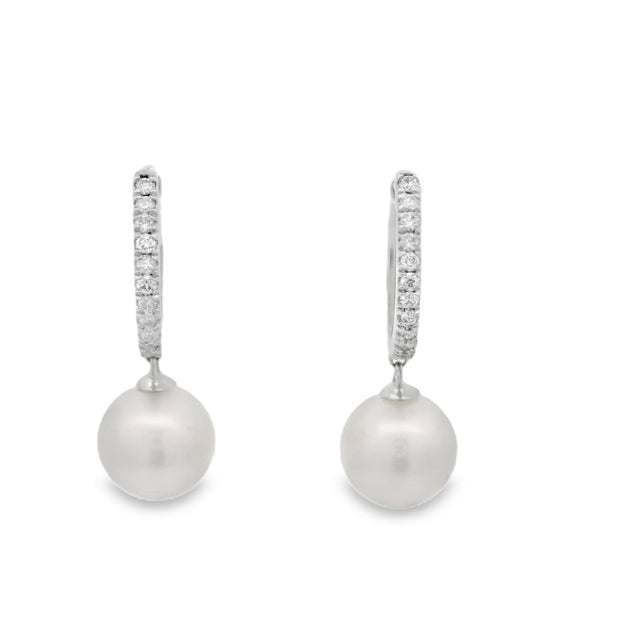 PEARL DANGLE DIAMOND HOOP EARRINGS