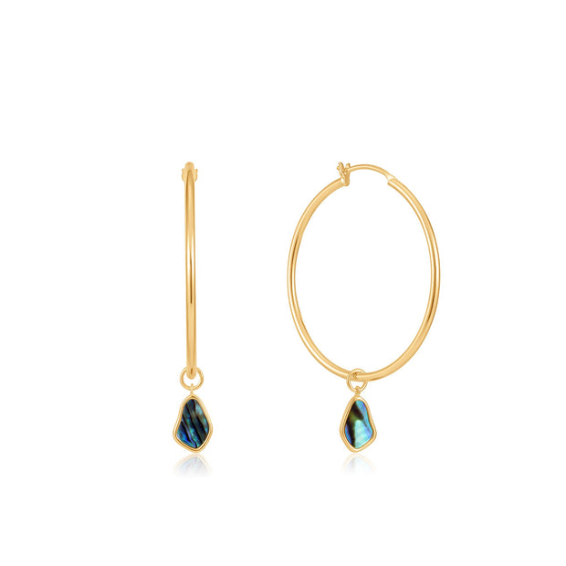 ANIA HAIE- GOLD TIDAL ABALONE DROP HOOP EARRINGS