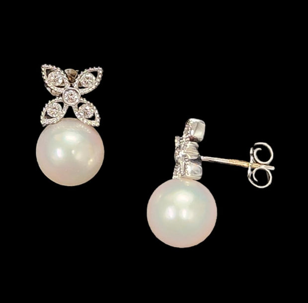 PEARL & FLOWER DIAMOND EARRINGS