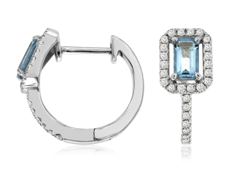 AQUAMARINE & DIAMOND HUGGIE HOOP EARRINGS