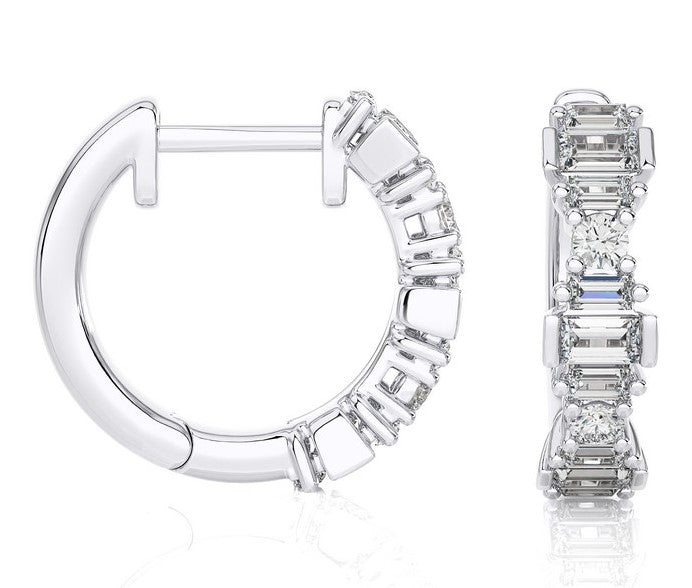 GRADUATED BAGUETTE DIAMOND HOOP EARRINGS