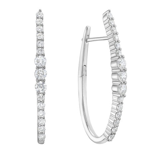 ELONGATED OVAL GRADUATED DIAMOND HOOP EARRINGS