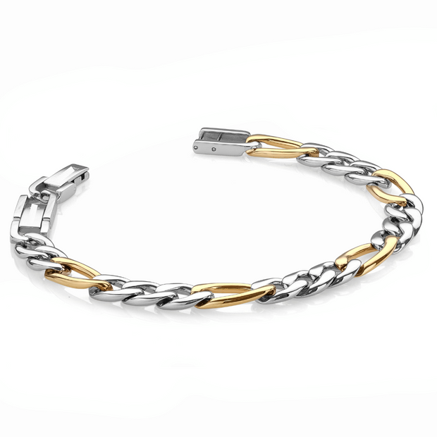 TWO TONE 9.5MM FIGARO LINK CHAIN BRACELET