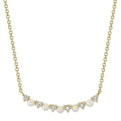 SHY CREATION - YELLOW GOLD DIAMOND & CULTURED PEARL NECKLACE