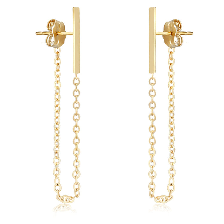 GOLD BAR WITH CHAIN CONNECTOR POST EARRINGS