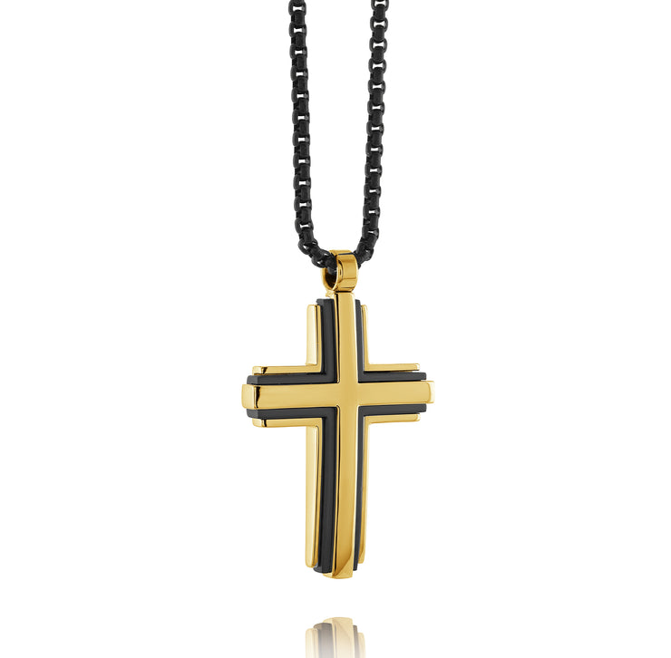 GOLD & BLACK CROSS NECKLACE