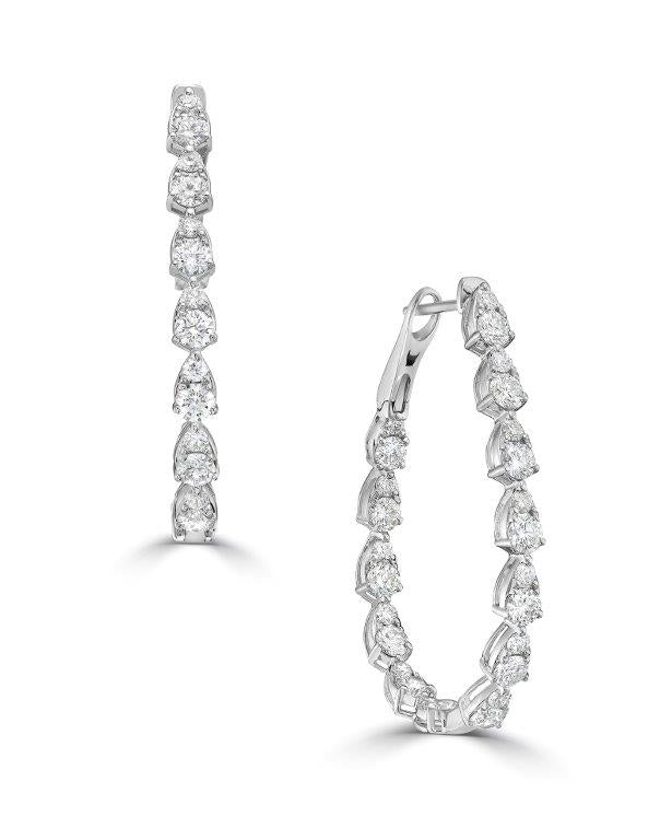 ILLUSION PEAR IN & OUT DIAMOND HOOP EARRINGS - 3 CT