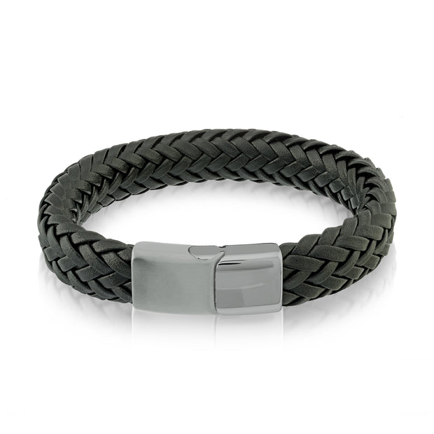 BLACK LEATHER & STAINLESS STEEL BRACELET