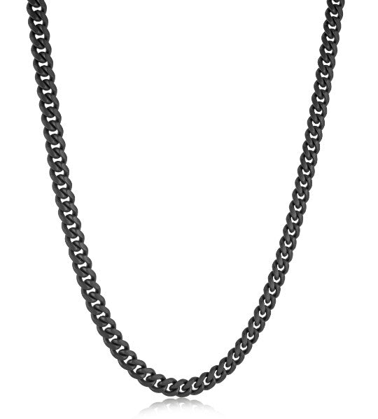 BLACK 6MM CURB CHAIN WITH BLACK CUBIC ZIRCONIA CLASP