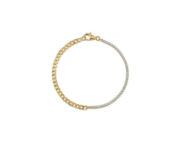 SHY CREATION - HALF DIAMOND HALF FLAT CURB CHAIN GOLD BRACELET