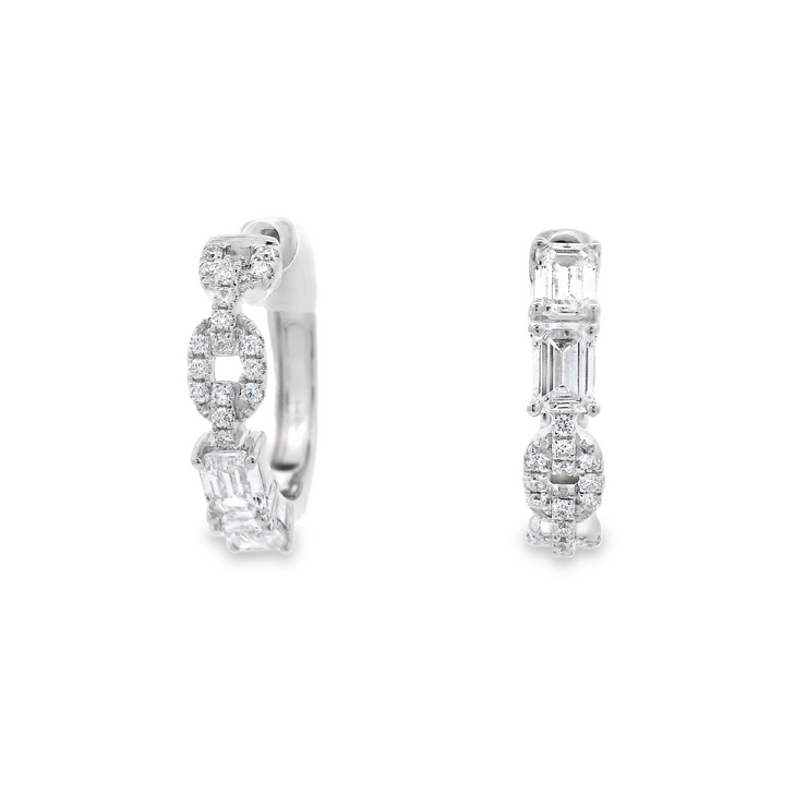 DIAMOND CHAIN & EMERALD CUT HOOP EARRINGS