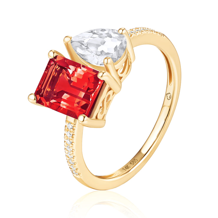 LUVENTE – GARNET, WHITE TOPAZ, & DIAMOND 2 STONE RING