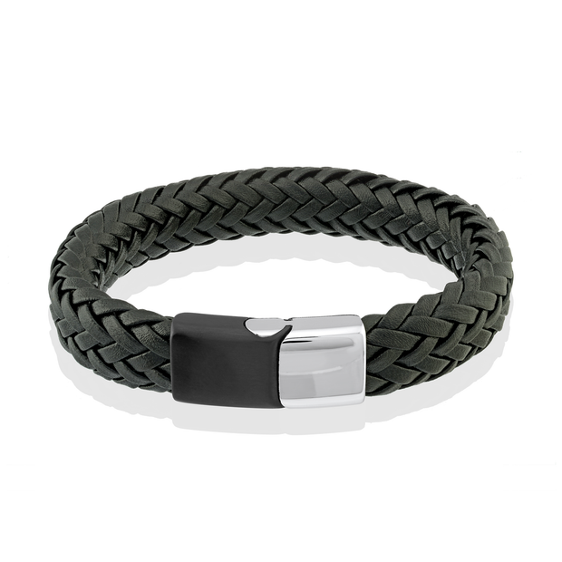 BLACK LEATHER & STAINLESS STEEL BRACELET