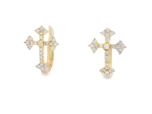 PAVE DIAMOND CROSS HOOP EARRINGS