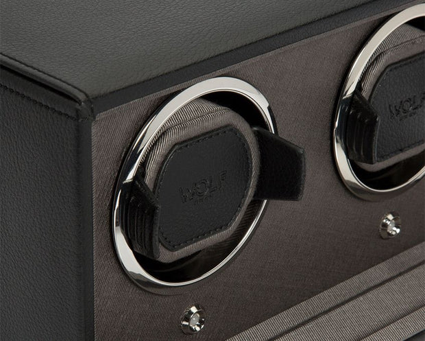 Wolf - Cub Double Watch Winder with Cover - Black