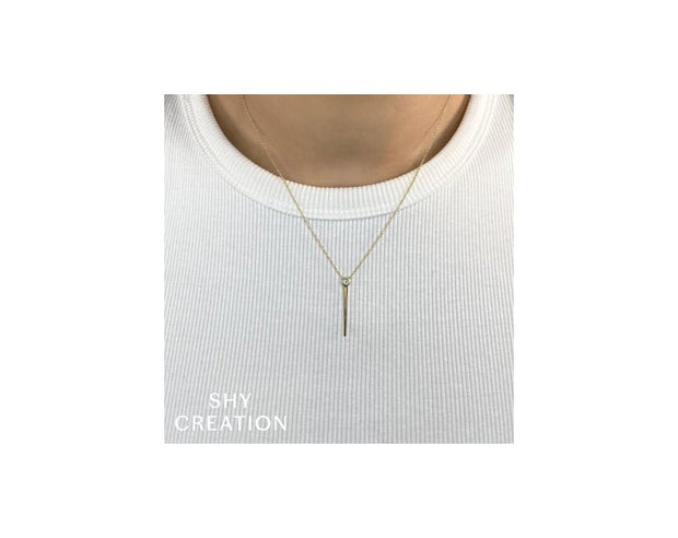 SHY CREATION - DIAMOND ABOVE TAPERED GOLD BAR PENDANT