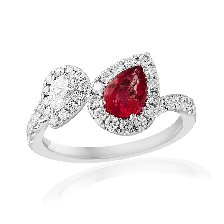 RUBY & DIAMOND DOUBLE PEAR RING