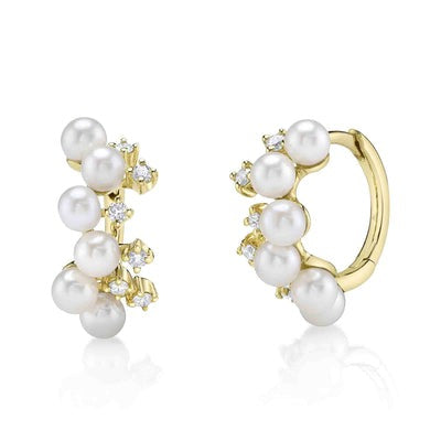 SHY CREATION - PEARL & DIAMOND HOOP EARRINGS