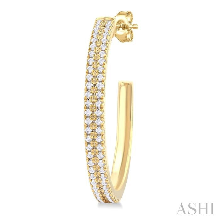 ASHI - PAVE DIAMOND POST HOOP EARRINGS - 1/3 CT