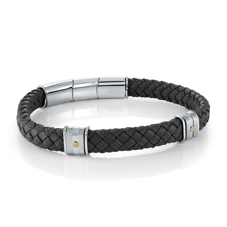 BLACK LEATHER & STAINLESS STEEL BRACELET