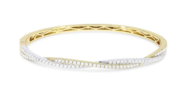 MADISON L - TWO TONE GOLD DIAMOND TWIST BANGLE