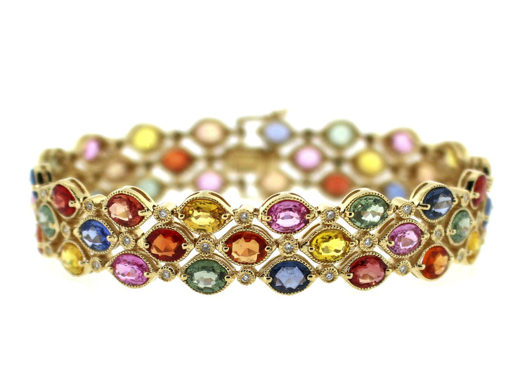 MULTI COLORED SAPPHIRE 3 ROW TENNIS BRACELET