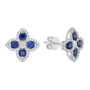 SAPPHIRE & DIAMOND FLOWER POST EARRINGS