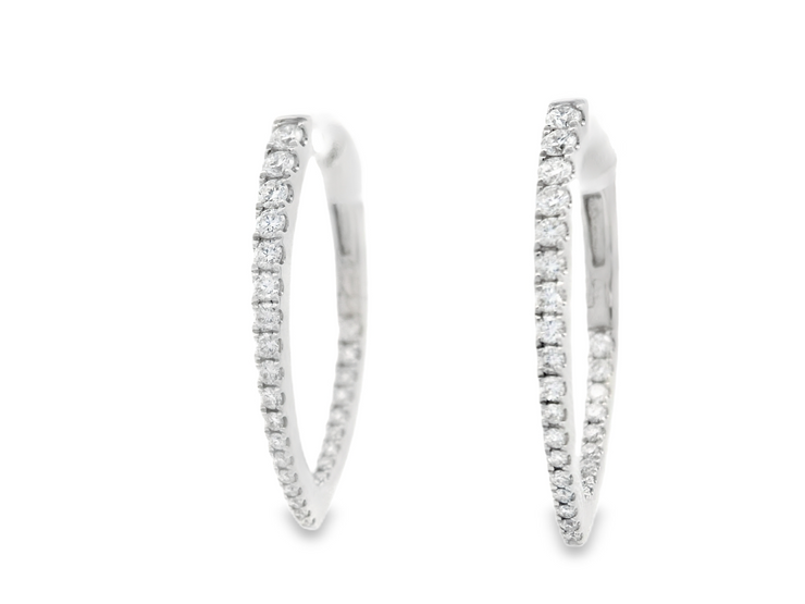 POINTED OVAL DIAMOND HOOP EARRINGS - 3/4 CT